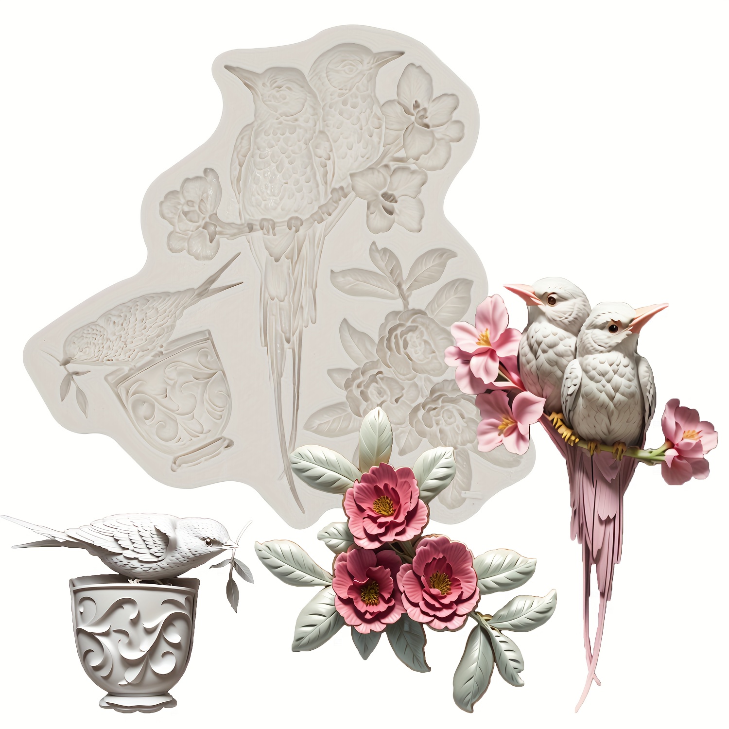 Image of Flower And Bird Art Resin Mold, Silicone Mold Foam Mold Decorating Tool Mold Decoration, Gypsum, Clay Decoration