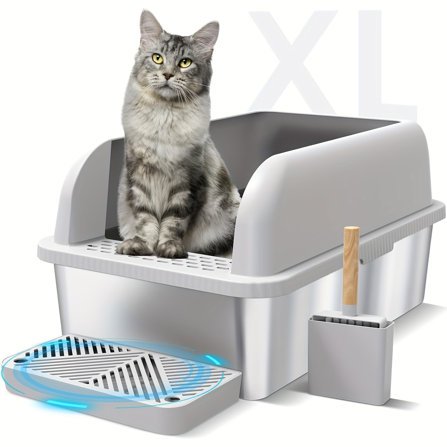 

Jia Xi Enclosed Stainless Steel Cat Litter Box With Lid Extra Large Litter Box For Big Cats Xl Metal Litter Pan Tray With High Wall Sides Enclosure, Non-sticky, Anti-leakage, Easy Cleaning