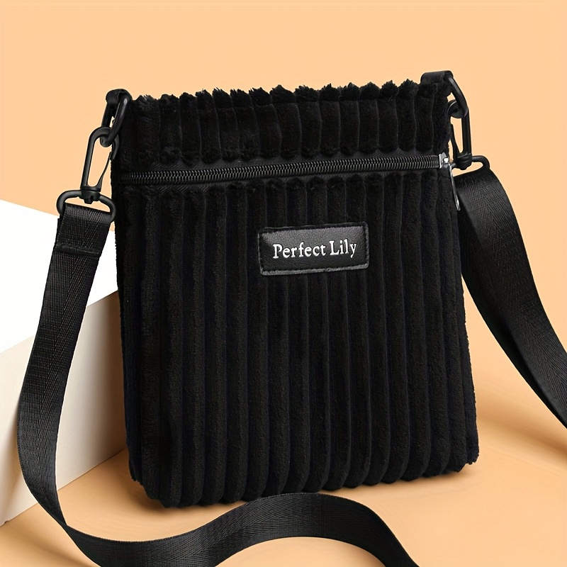 Image of Corduroy Handbag With Adjustable Strap & Multi-zipper Pocket - Mini Zipper Closure Purse, Only, Casual & Dressy Cordurory For Everyday Use Or