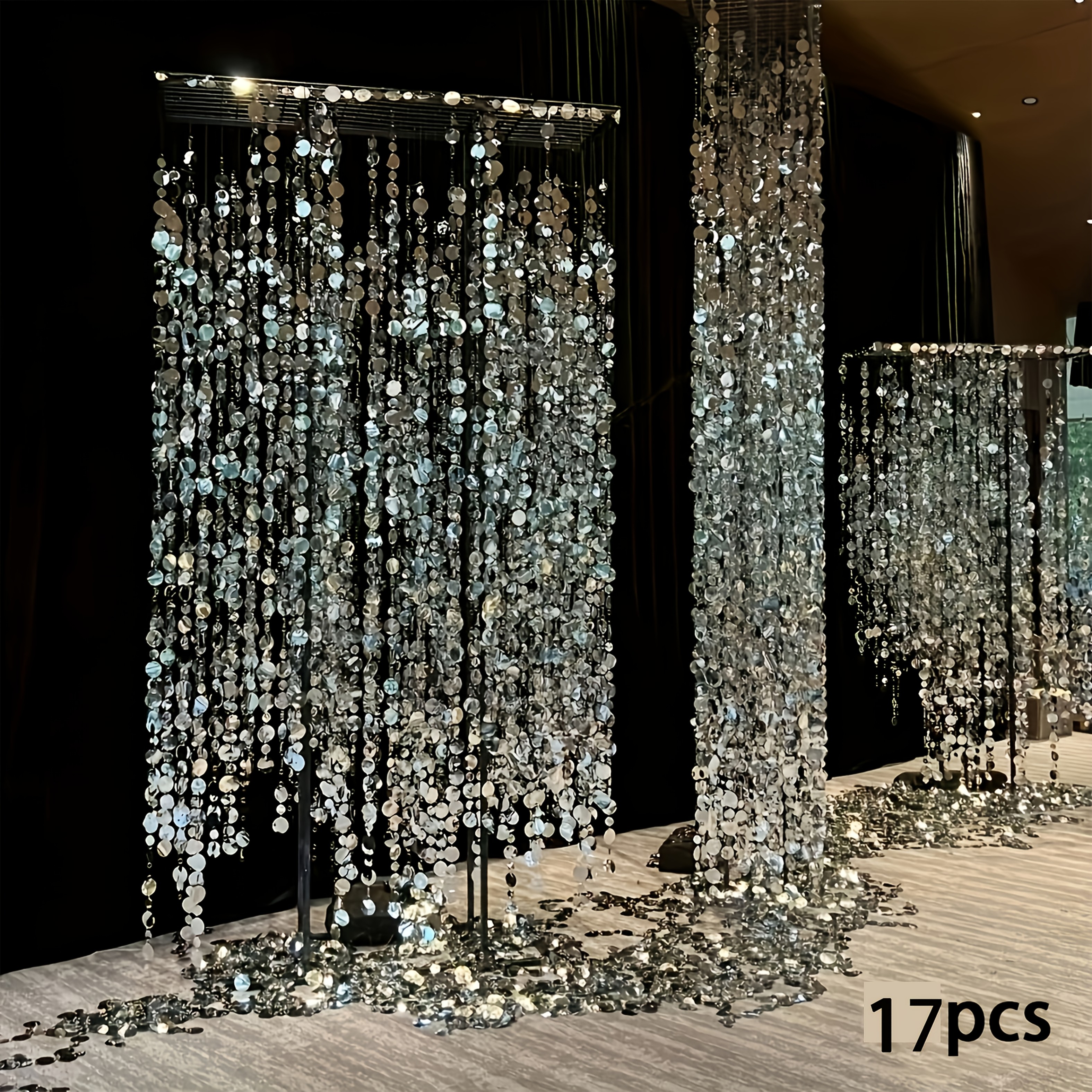 Image of Silvery Sequined 17pcs Set, 20.0 Meters Long, Sparkling And , Wedding, Essential For Holiday Decoration, Pvc Sequined Hanging Ornaments, Wedding Porch Background Decoration, Room Partition Curtain