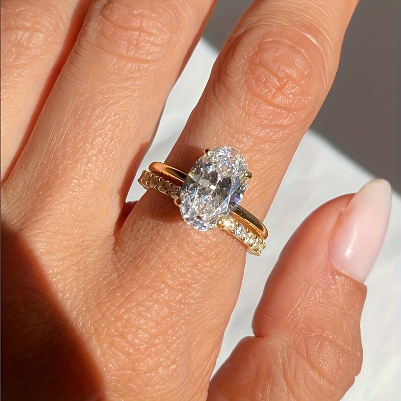 Golden S925 Silver Ring with Oval Claw Setting
