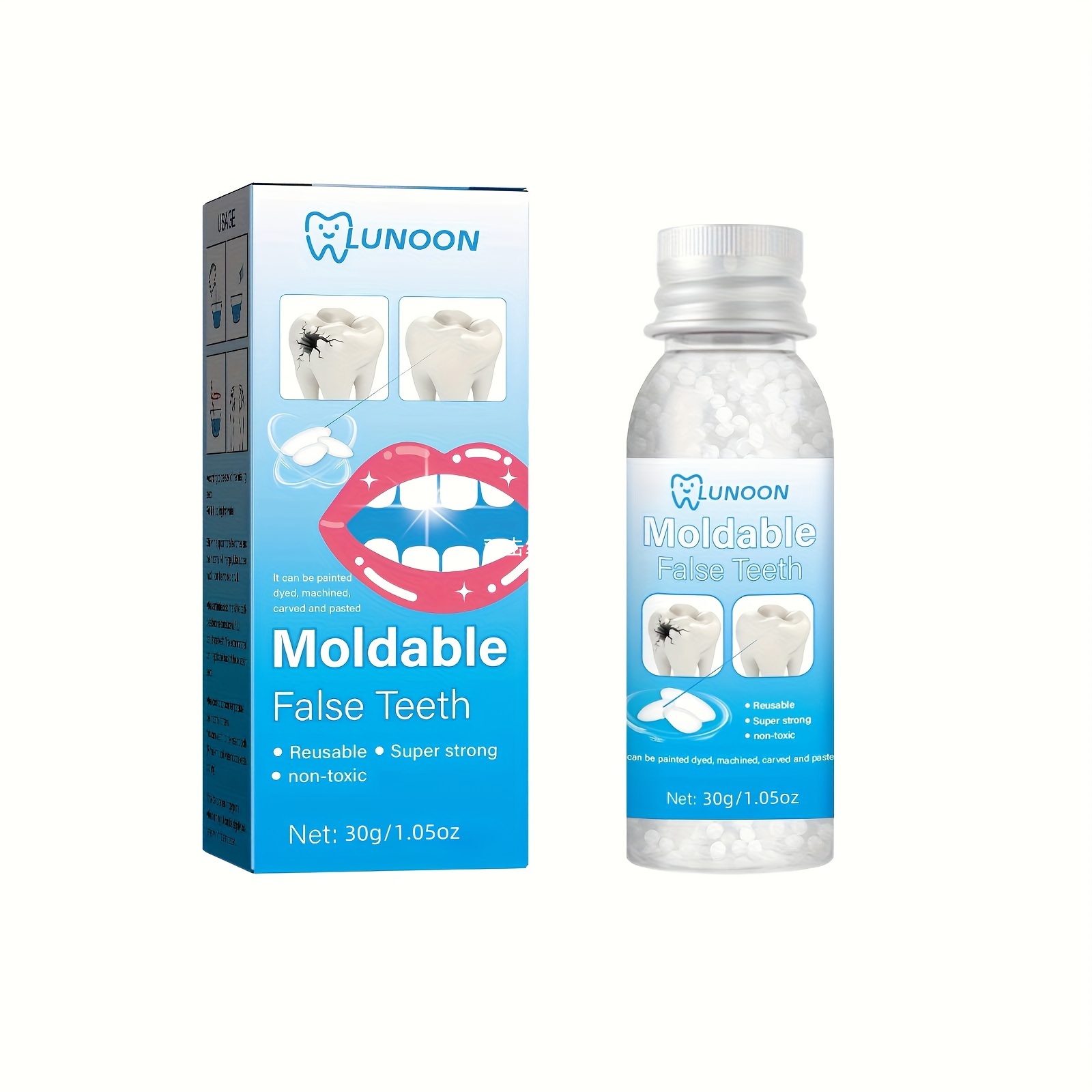 

Custom Fit Moldable False Teeth Pellets - Strong Abrasion Resistant Tooth Gap Filler & Halloween Costume Prop, Oil-free Personal Care