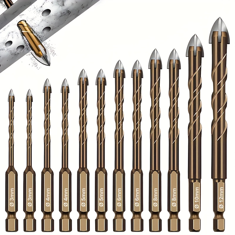 TEMU Ltewalt 12pcs Drill Bit Set - Steel Tip , High Hardness, Suitable For Drilling Holes In Tiles, Glass, Concrete, Marble, Wood, Steel Plates -