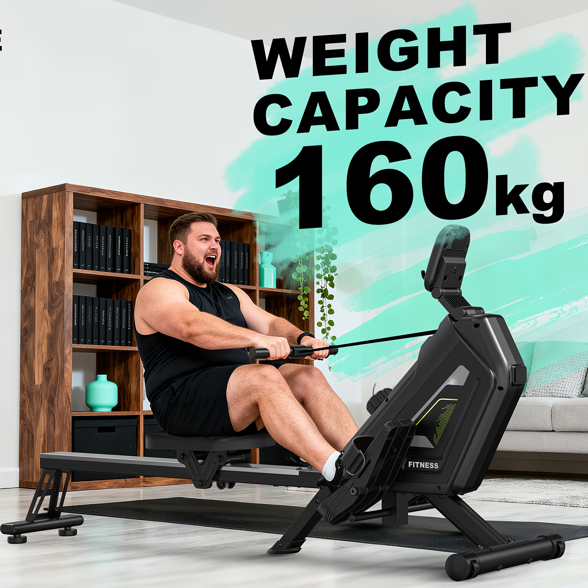 Image of Vowvit Rowing Machine For Home Gym Foldable, 300 Newton 16 Levels Magnetic Resistance Rowing Machine - Bluetooth Rowing Machine With 160kg Weight Capacity