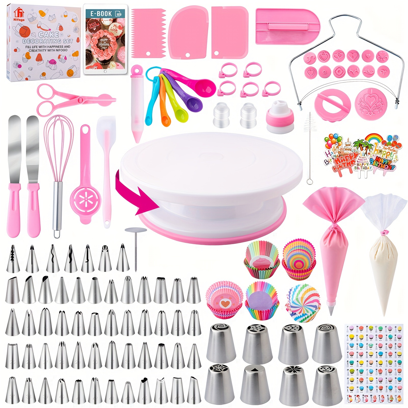 

Cake Decorating Supplies Set Of 356 Tools, Baking Accessories, Including Cake Turntable, Pastry Piping Bag, Piping Tips For Beginners