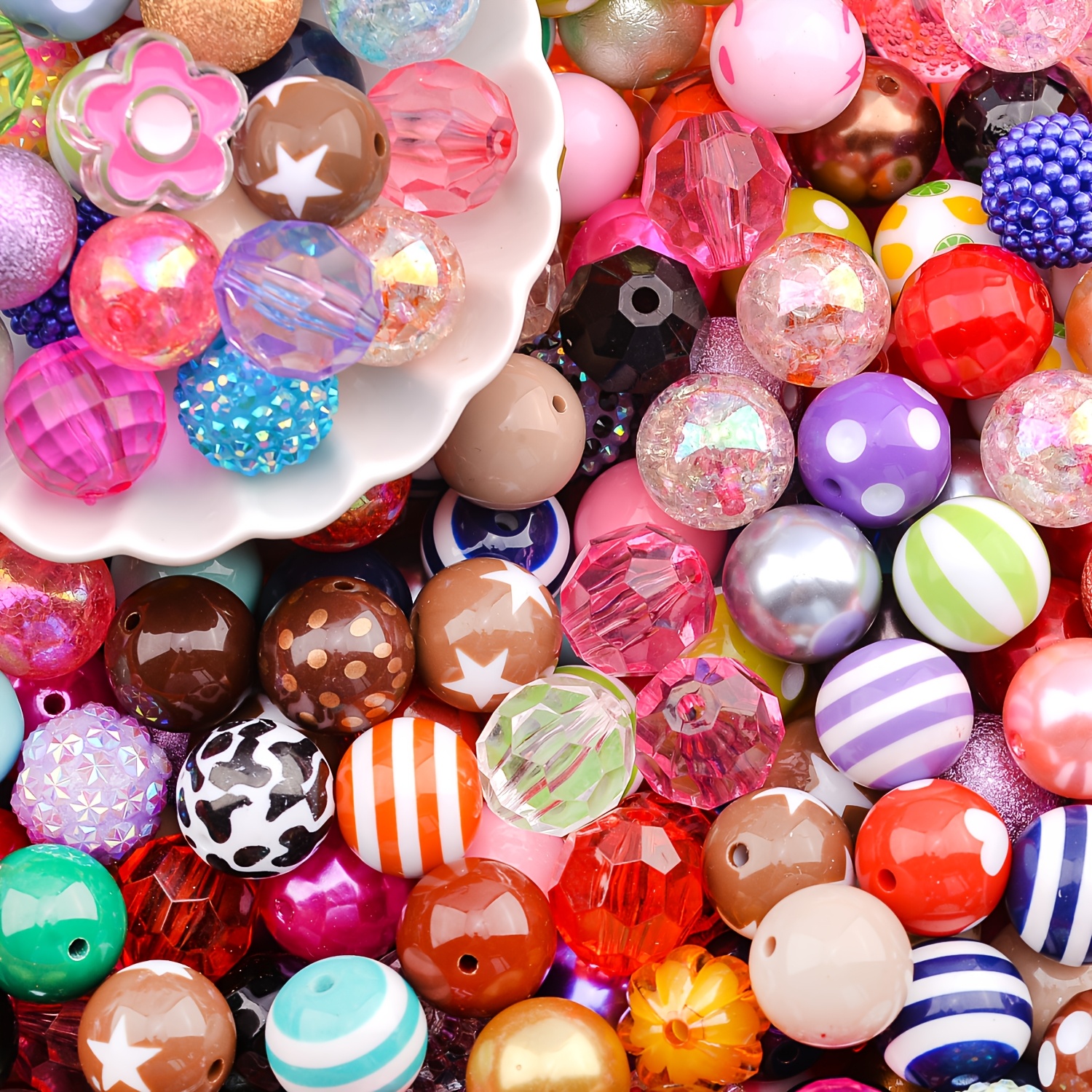 TEMU 15pcs Random Mixed Color Chunky Bubblegum Beads 20mm Acrylic Round Loose Beads For Jewelry Pen Making