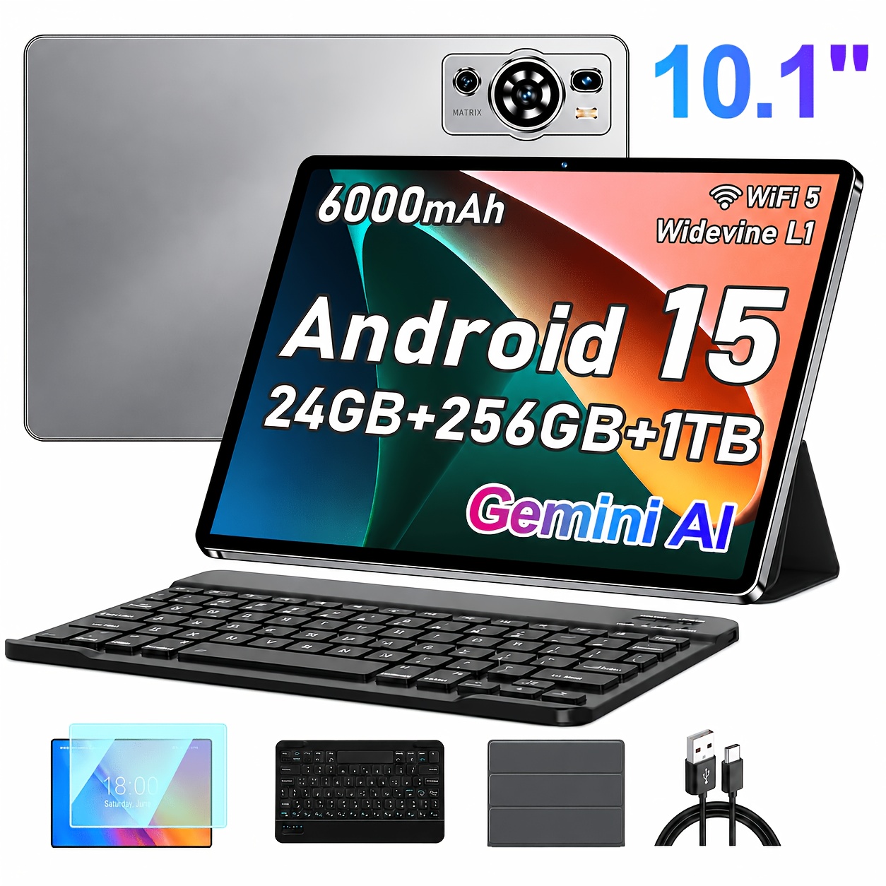 TEMU Tablet 15 UXD A5 de 10.1 pulgadas, 24GB (8+16)GB RAM y 256GB ROM (Expandible 1TB), Wi-Fi 5, Pantalla HD, Procesador -Core, Batería de 6000Mah.