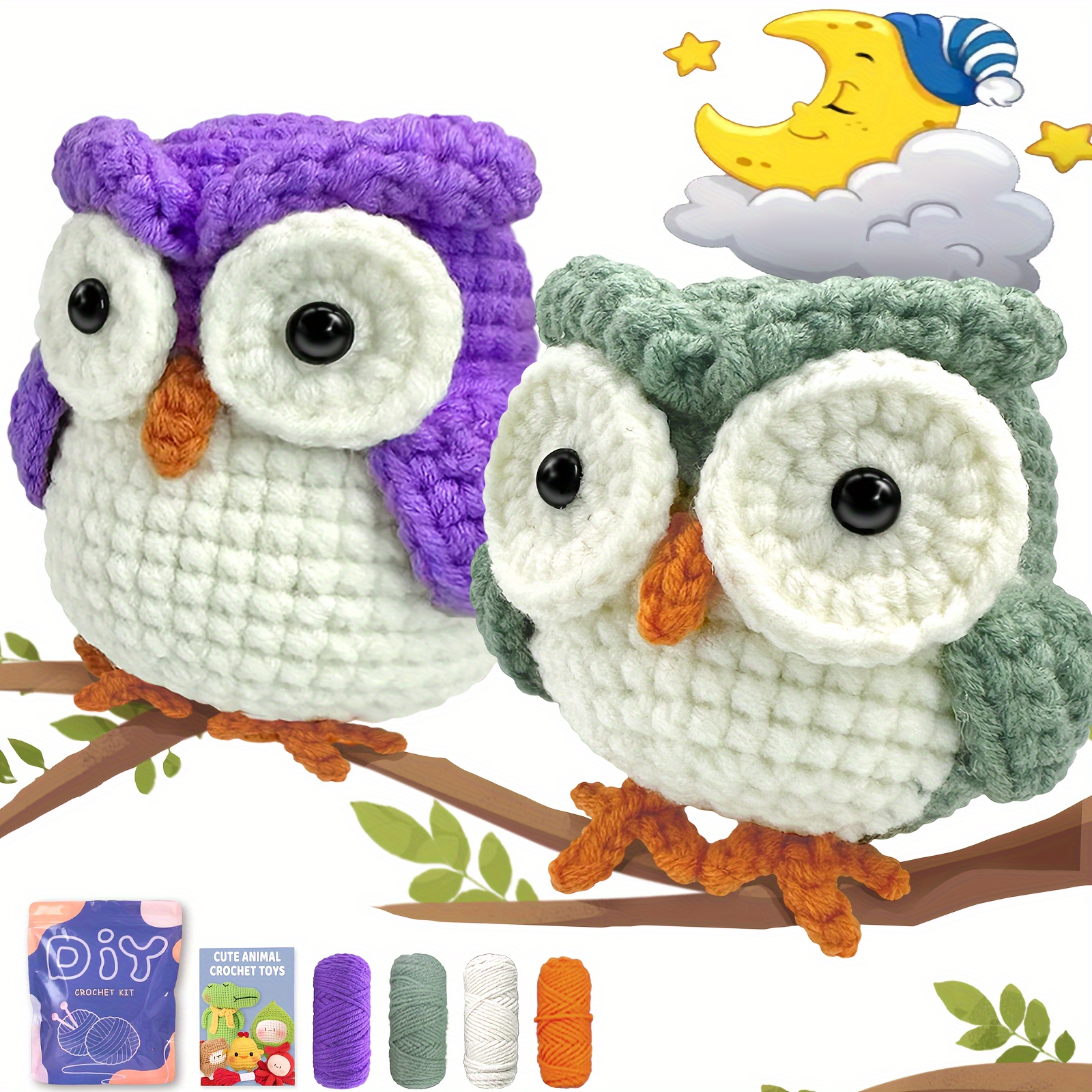 

Yamaxin Crochet Kit For Beginners - 2pcs Owl Amigurumi Crochet Set With Soft Yarn, Easy-to- Video Tutorial, Crafting, Mixed Color Fabric Materials