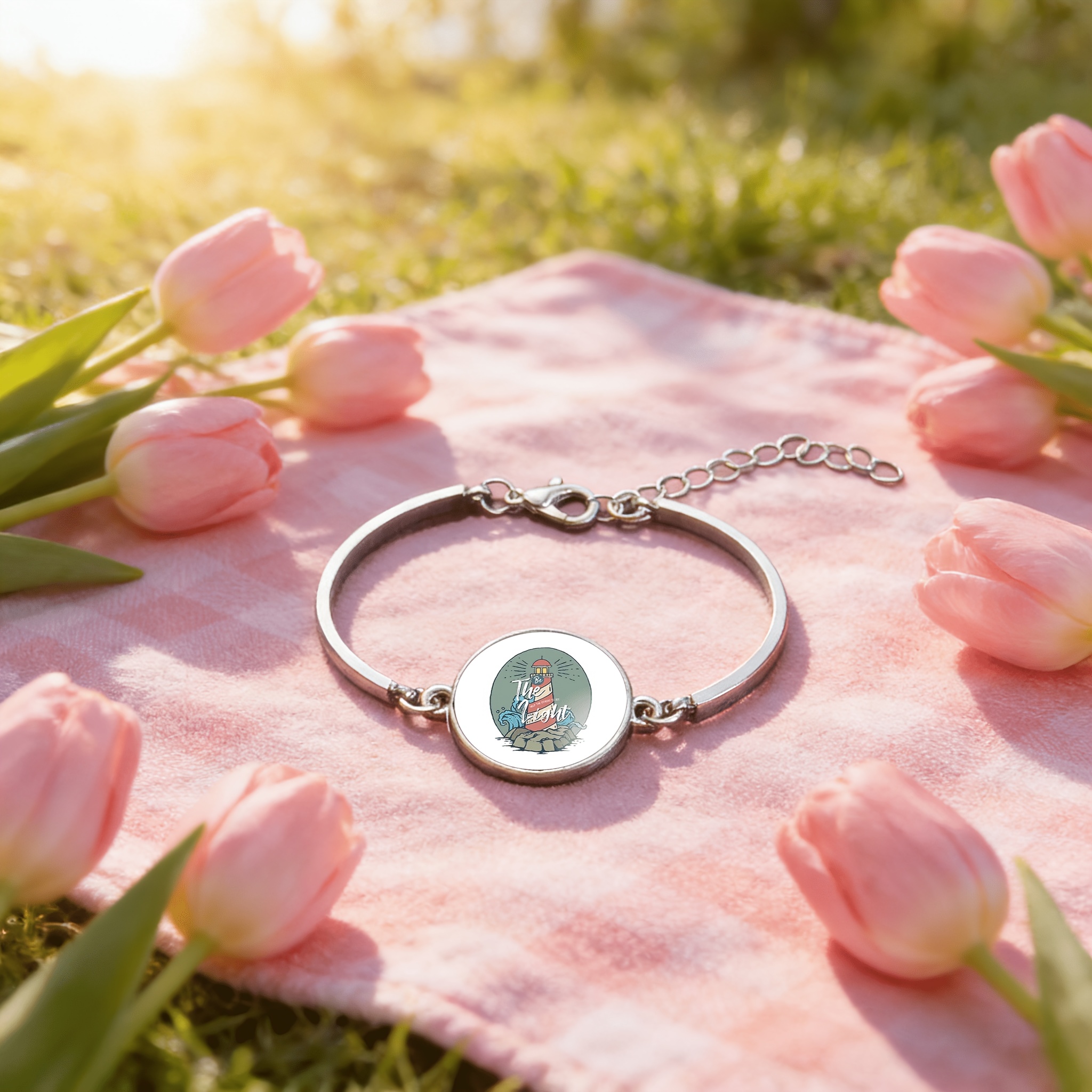 Adjustable Lighthouse Gemstone Inlaid Classic Bangle