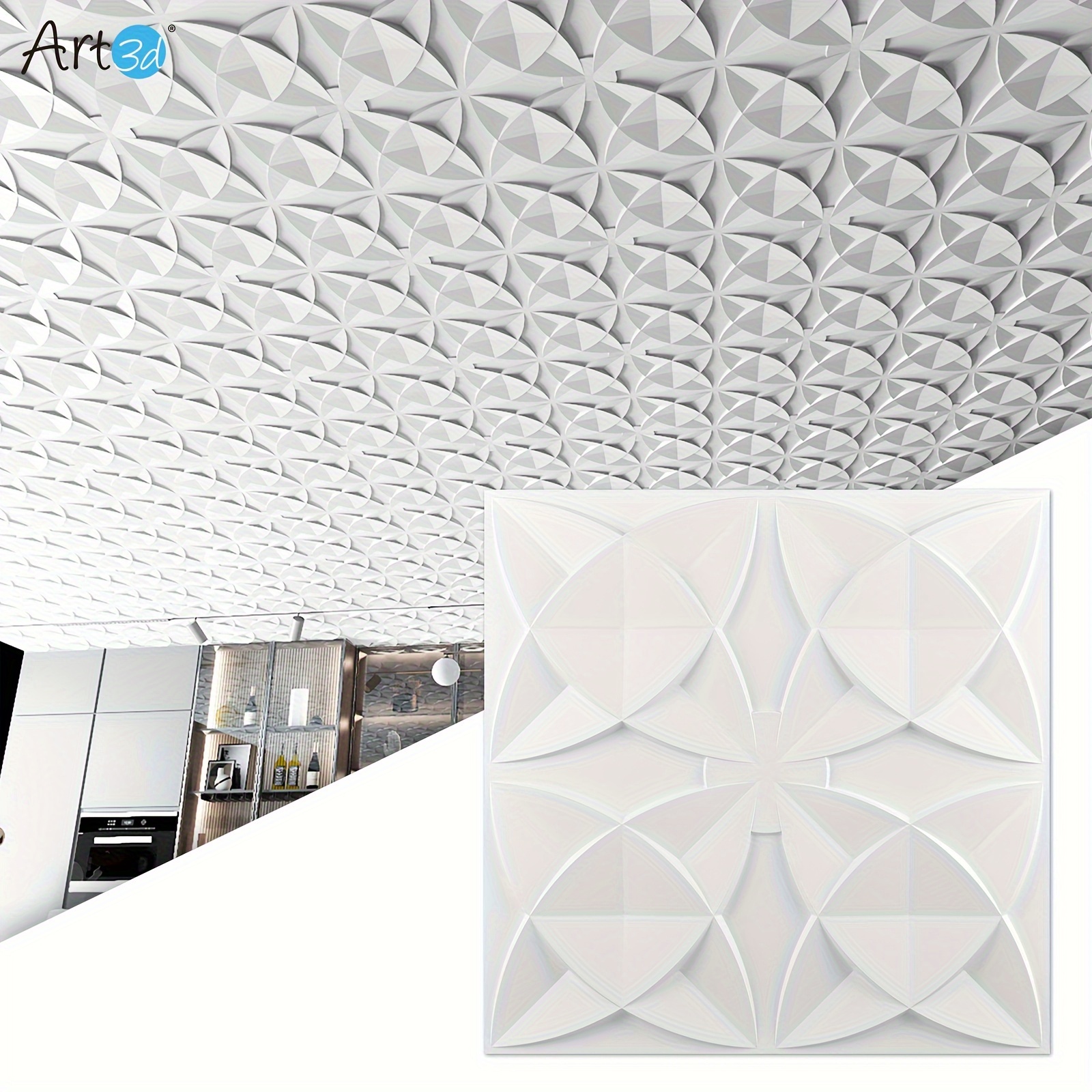 

Art3d 2x2 Ft Glue Up, Suspended Ceiling Tile Pack Of 12pcs White Floral