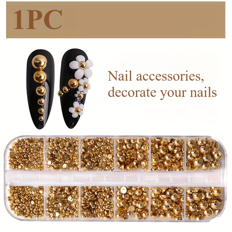 

Mixed Sizes Nail Decoration, Golden Flat Back Resin Nail Art Gemstones Nail Art Accessories Nail Tech Supplies