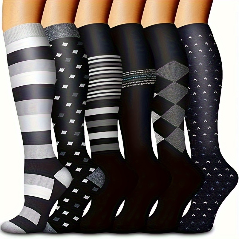 

6pairs Men's Geometric Pattern Over The Calf Stockings Breathable Comfy Socks Casual Socks Sports Workout Compression Socks For Outdoor Fitness Exercises Basketball Football Running Hiking