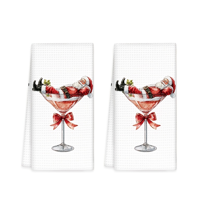 TEMU Juego de 2 toallas de cocina divertidas de Papá Noel en , adecuadas para regalo para amantes del martini, servilletas y paños de cocina con