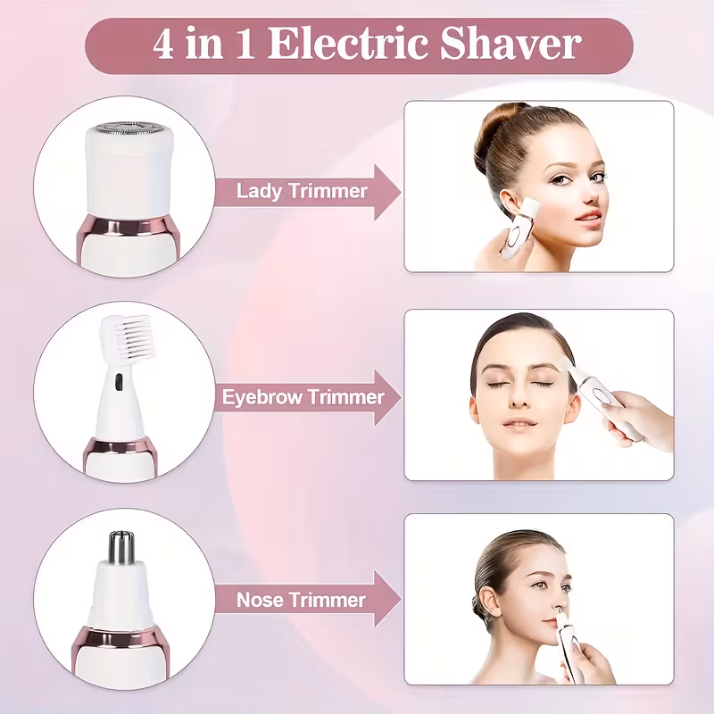 womens electric razor 4 in 1 rechargeable grooming kit lady electric shaver for face nose legs and underarm bikini for women hair razor rechargeable and portable Product details 6