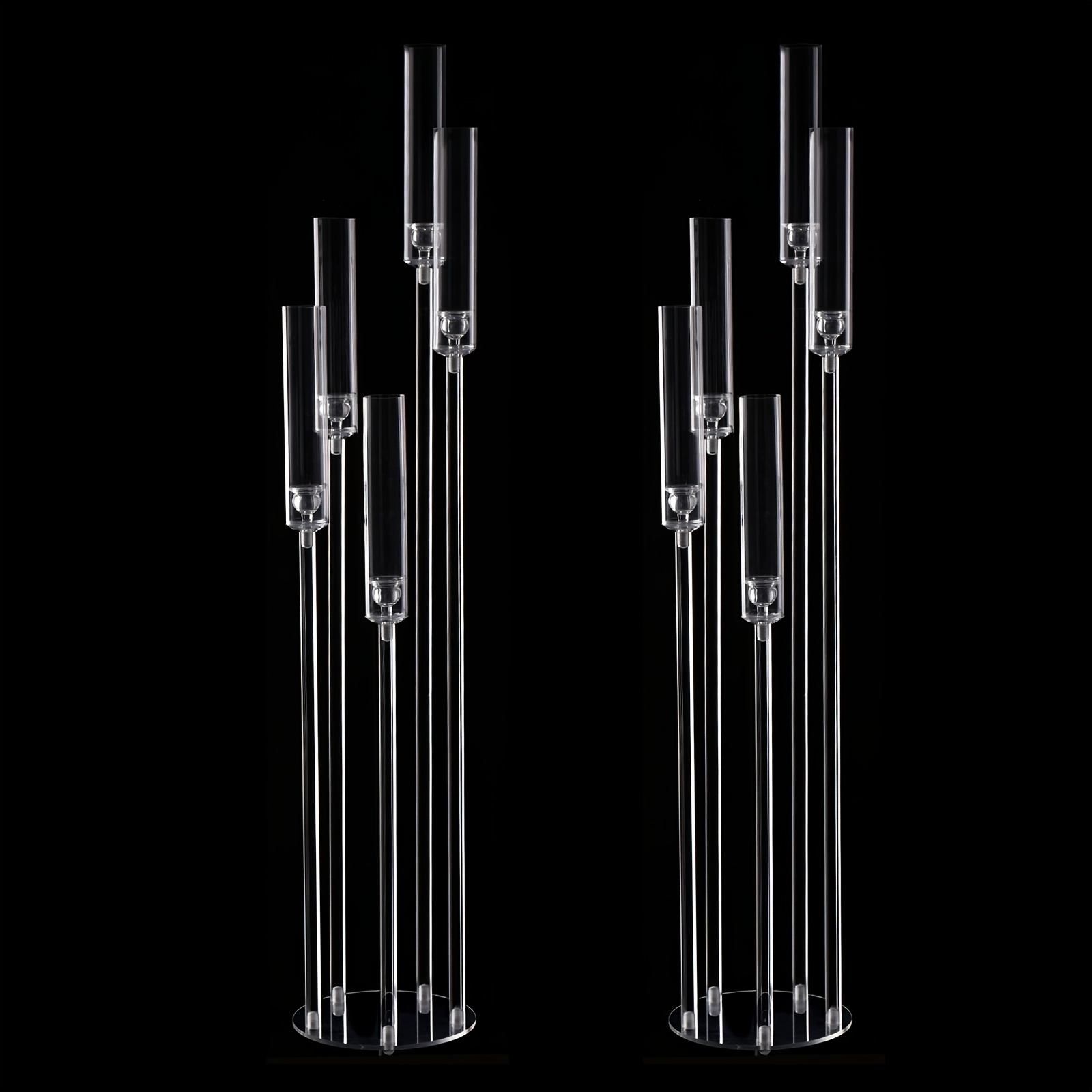 2d Flat, 2pcs Acrylic Floor Candle Holder For Party Decor, 5 Arm Tall Candelabra For Table Centerpieces, Wedding Ceremony, Birthday, Party, Valentine's Day, Easter, Halloween, Best For Christmas Gift