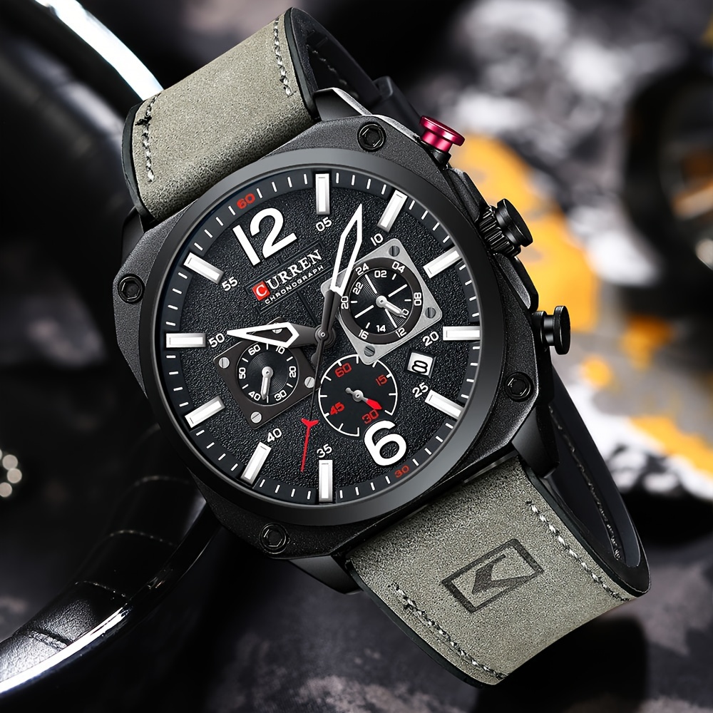 mens fashionable sports watch multifunctional chronograph quartz luminous hands date display   alloy case square dial electronic movement silicone strap   details 16
