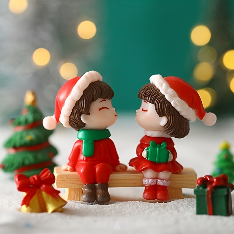 

3pcs Set Of Christmas Couple Figurines - Desktop Decorations, No Needed, Featherless, For &