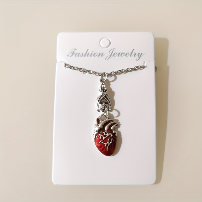 TEMU Vintage Gothic Bat & Heart Of ' Bats Necklace - Stainless Steel Bat Pendant, Wearable For Costume & Gothic Accessory, Retro Bat Chain For ' Bats
