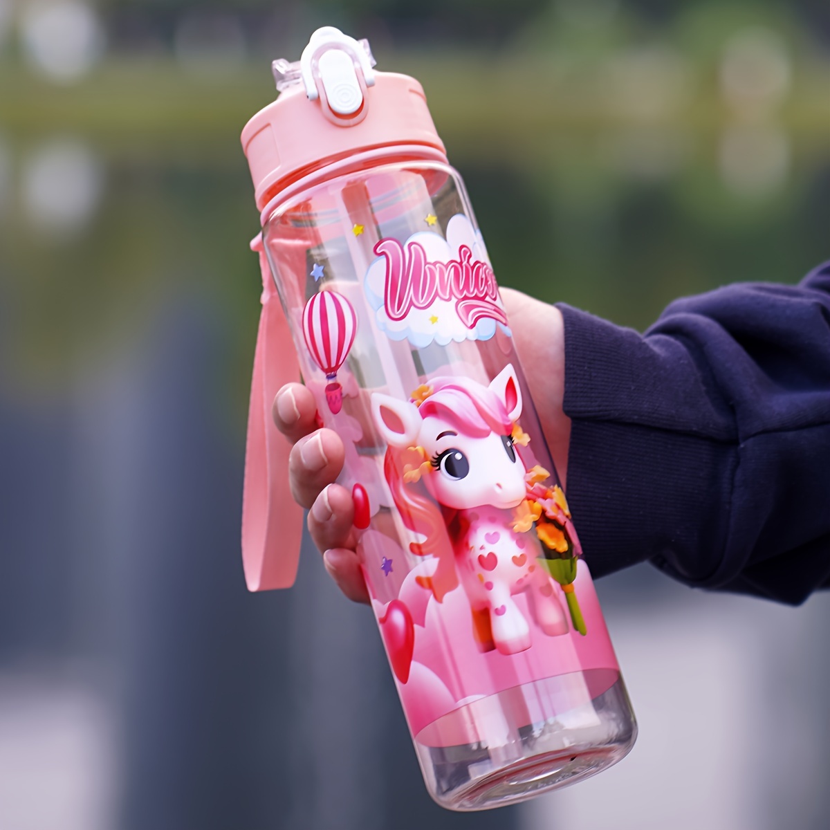 Image of 1pc 26oz (. 750ml) Colorful Little Pony Theme Water Bottle - Leak-proof And Portable, Suitable For Camping, Travel, Sports And Fitness, Cute Cartoon Pattern