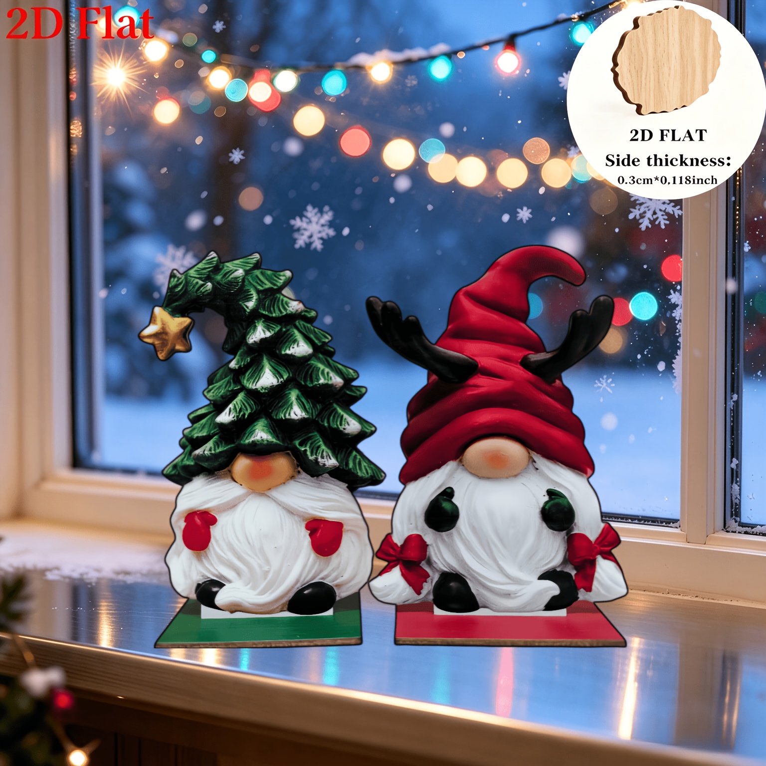 TEMU 2d Flat, 2pcs Set, Christmas Gnome Wooden Ornaments, Winter Desktop Christmas Tree Wooden Decorations For Indoor Use, Displayed On Mantels Or