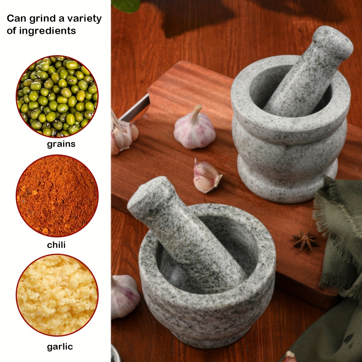 

Traditional Natural Stone Mortar And Pestle Set - Handcrafted Granite Garlic Press - Manual Grinding Tool For Spices, Grains, And Medicinal Herbs - No Electricity Needed - Durable Kitchen Accessory