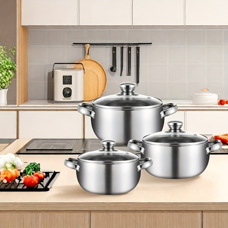 set of 6 premium stainless steel stockpots compatible with induction cookers featuring   types of stockpots details 0