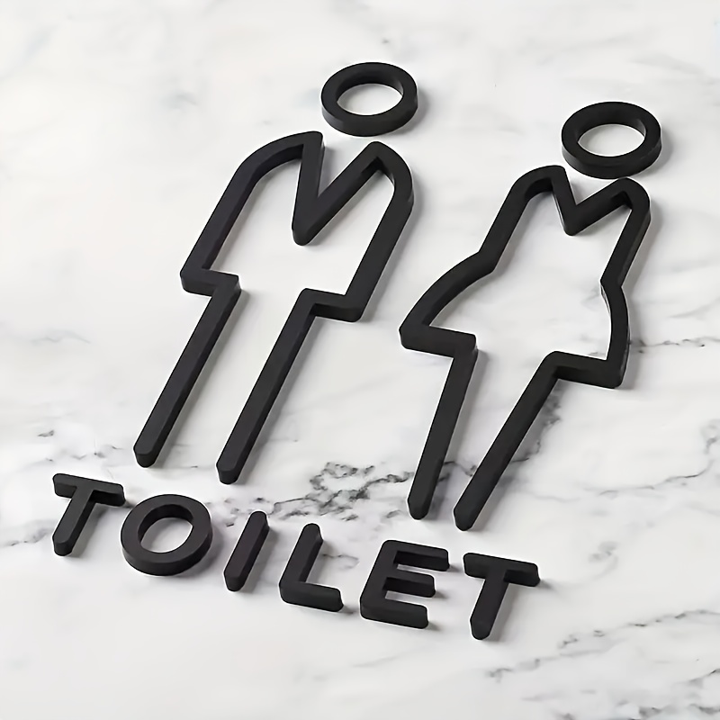 Image of 2d Flat, 1 Set Of Acrylic Self-adhesive Bathroom Door Signs - Male And Female Restroom Symbols, Office Public Toilet Plaques, Self-adhesive Restroom Signage, 2d Flat