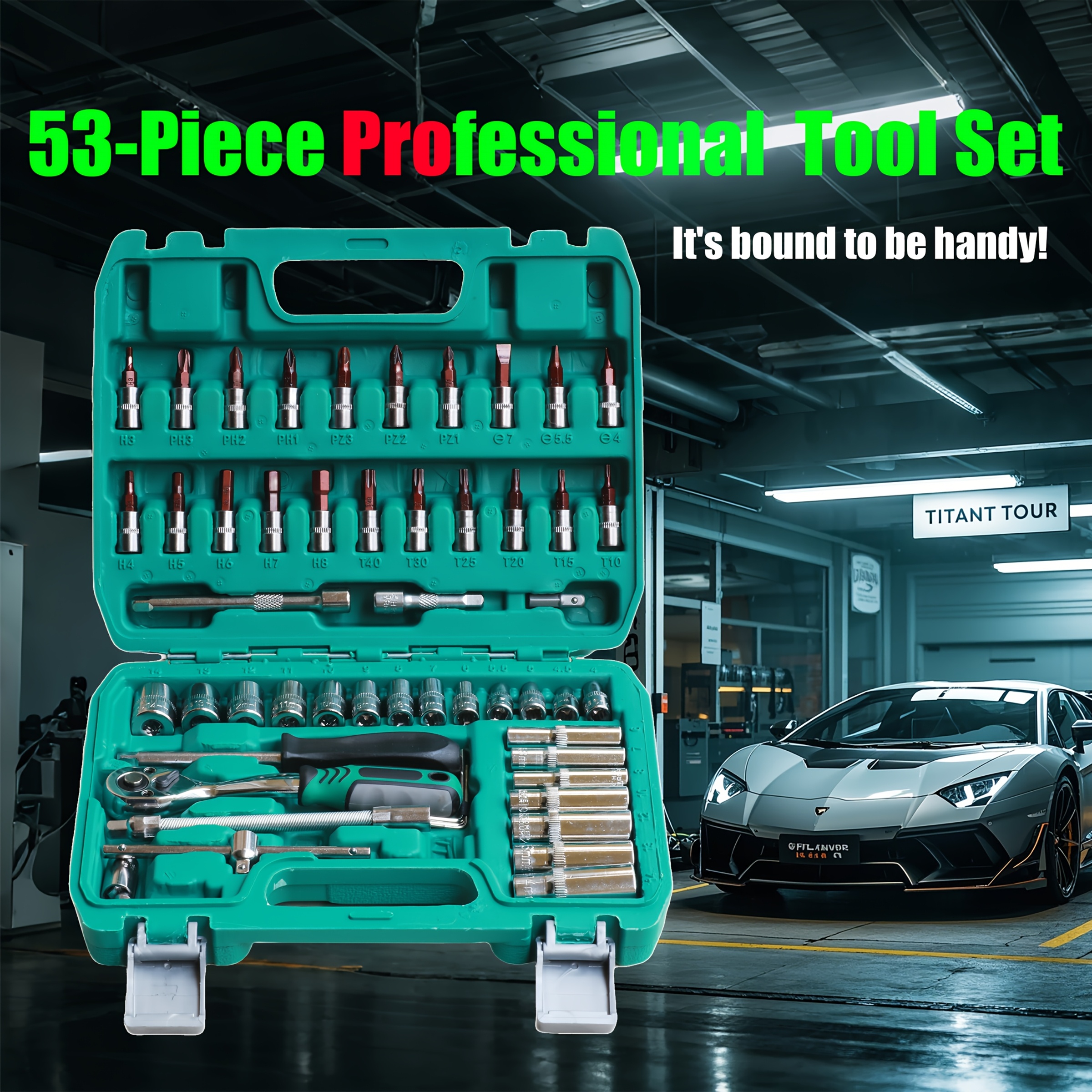 TEMU Kit de 53 pièces d'outils industriels professionnels | Douilles profondes et standard 1/4" | Acier S2 & douilles | Clé à cliquet à dégagement