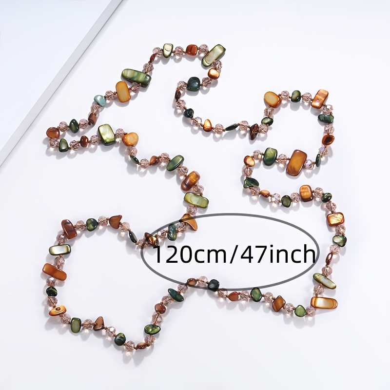 Vintage Shell & Bead Long Necklace, Natural Tones