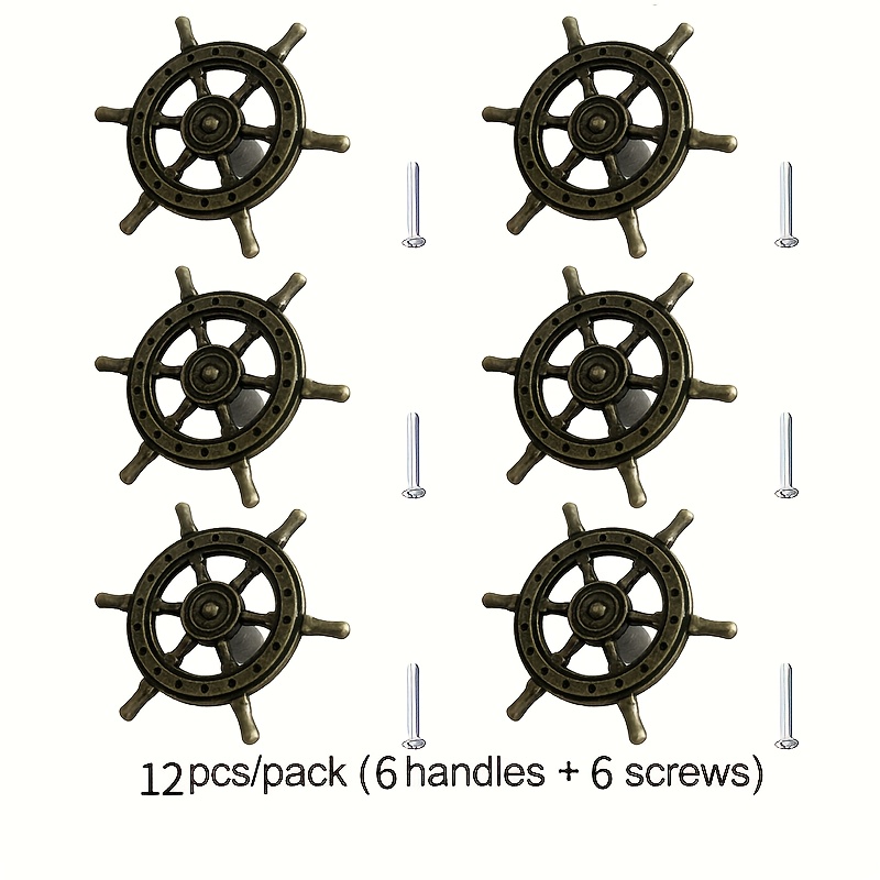 E-shop 12 Stück pro Packung: 6 Griffe + 6 Schrauben / 2 Stück pro Packung: 1 Griff + 1 Schraube. Schiffssteuerrad-Griff im Vintage-Piraten-Stil mit