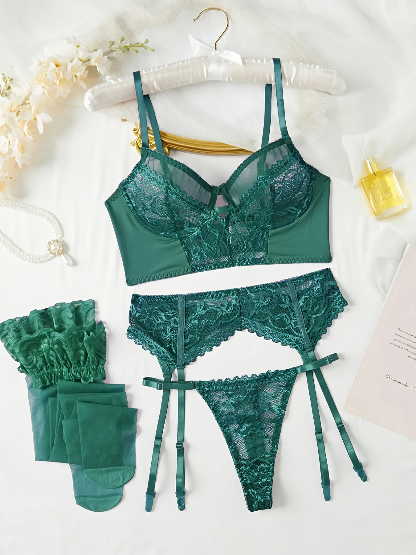 bra panty and garter set sold on Temu United States