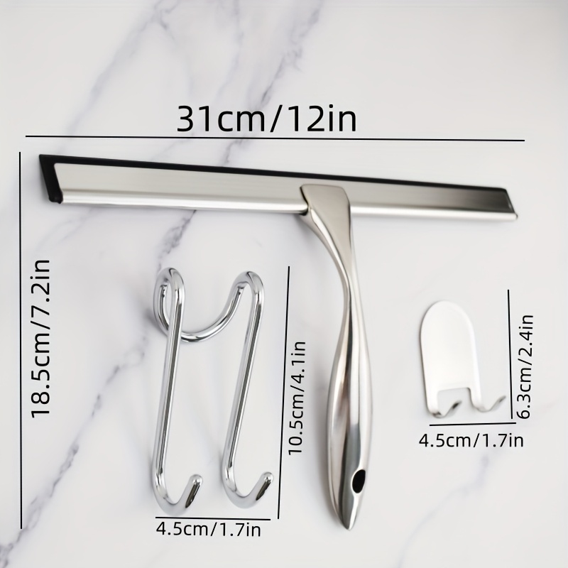 TEMU 12-inch Silvery Squeegee Designed For Use On Shower Walls, Doors, Kitchen Surfaces, Tiles, Bathtubs, Windows, Mirrors, And Shield Windows. An