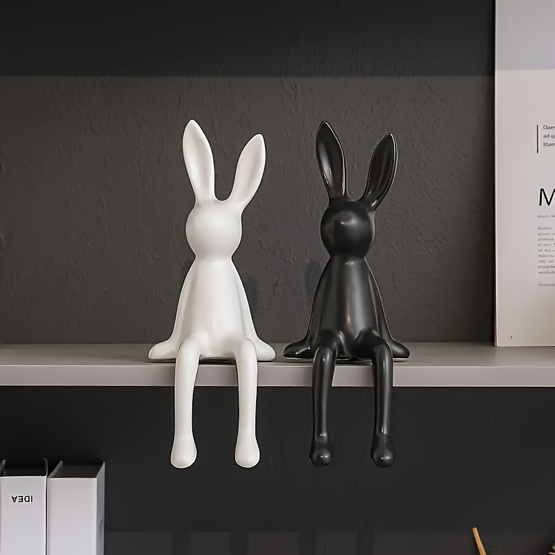 1pc cute bunny statue resin sitting rabbit sculpture modern art decor for home office indoor outdoor use no electricity needed perfect gift for   rabbit accessories details 0