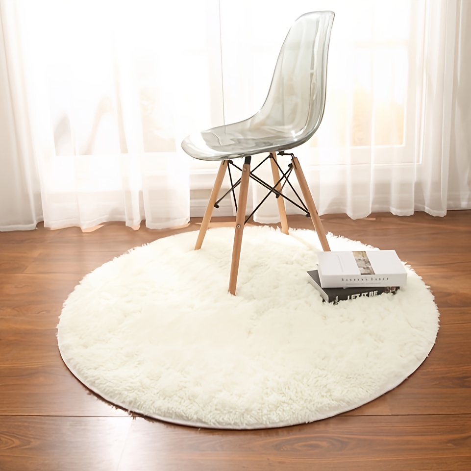 Image of Round Rug, Fluffy Bedroom Carpet, Cute Shaggy Circular Mat, Soft Thick Plush Non-slip Classroom Carpet, Dormitory Rug