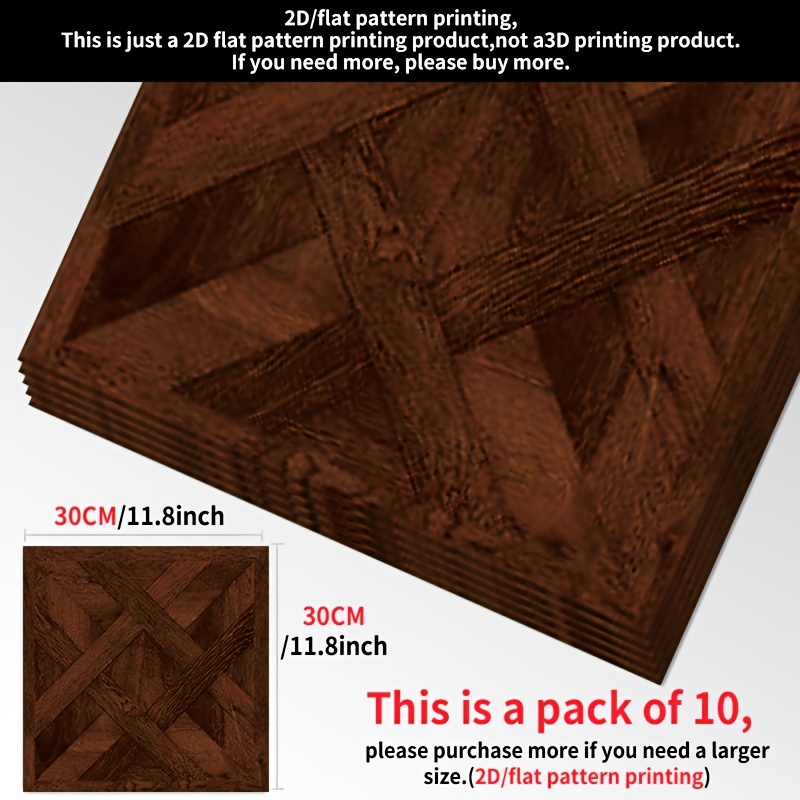 TEMU 10pcs Self-adhesive Vinyl Floor Stickers Suitable For Retro Chinese Style - Dark Brown Wood Grain Tiles, Wood Suitable For Living Room, Bedroom,
