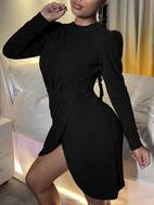 solid color sequin dress elegant long sleeve dress for spring fall womens clothing