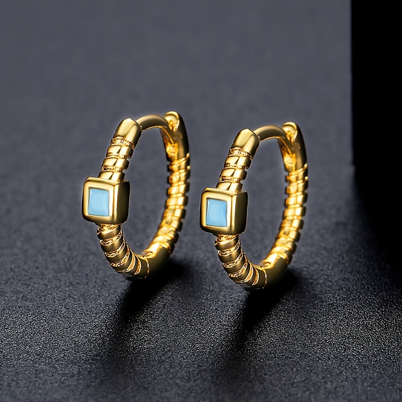 Square Faux Turquoise Silvery Golden Color Hoop Earrings - Temu Australia