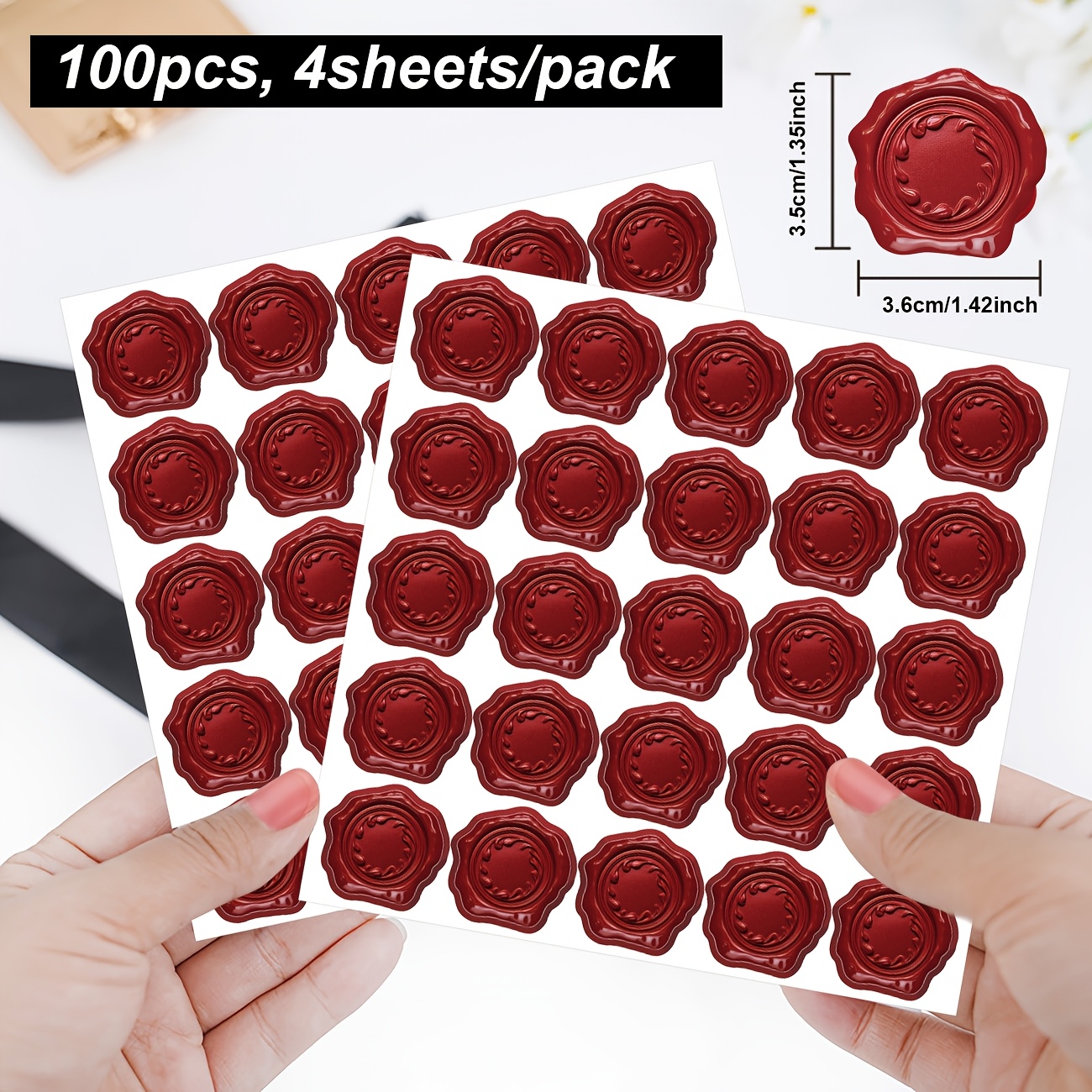 Image of 100pcs Per Pack, Vintage Red Wax Seal Stamp Stickers, Sealing Wax Decals For Journal Sealing, Suitable For Office Decor, Office Labels, Envelope Sealing, Party Decorations, Office Supplies