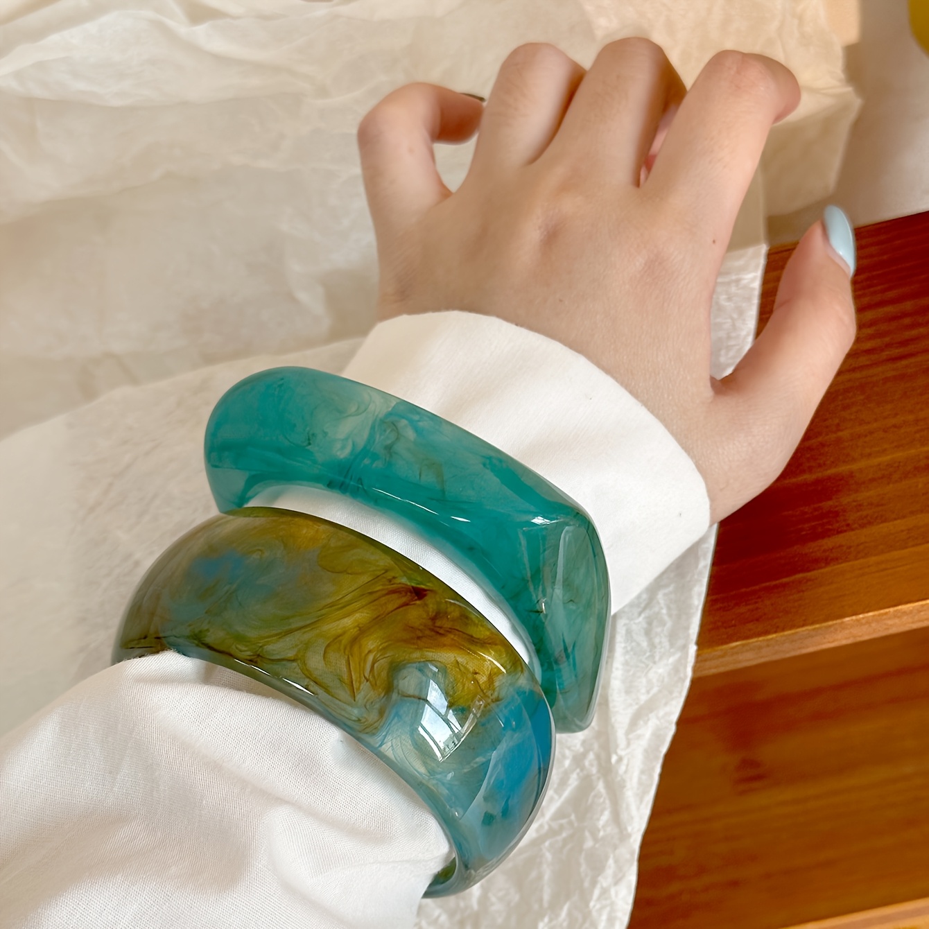 Vintage Inspired Geometric Resin Bangle Bracelet