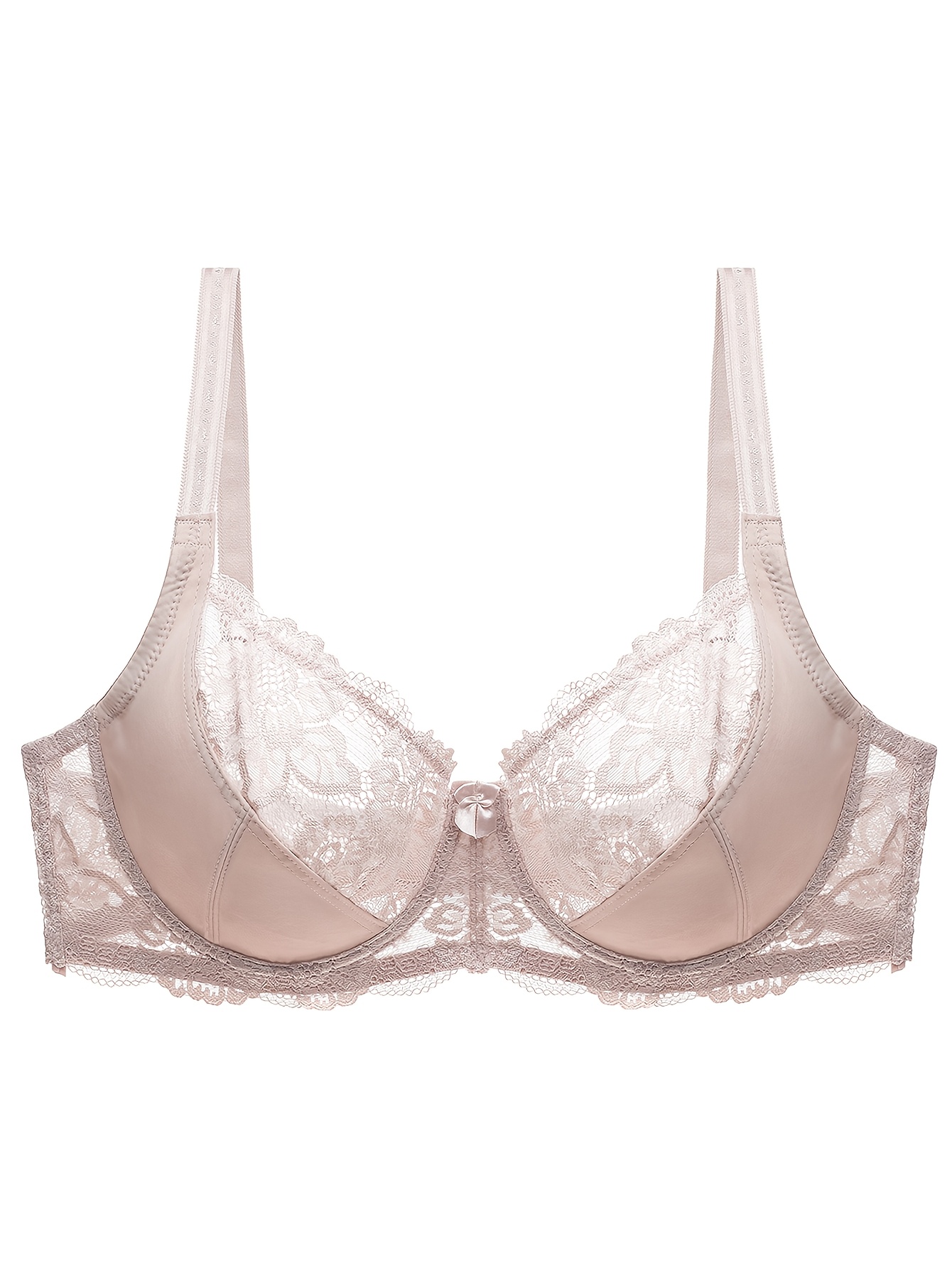 Elegant Plus Size Lace Bralette with Bow Detail, Polyamide Blend, Medium Stretch, Solid Color, Knit Fabric, Underwire Support, No Padding