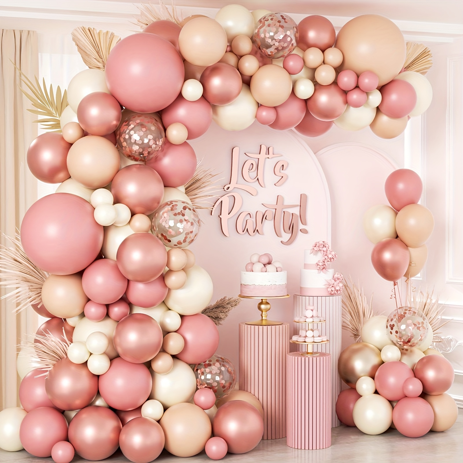 Image of 135pcs Arch Garland Kit, Dusty Pink Apricot Rose Golden Balloons For Bohemian Bridal Shower Wedding Birthday Decorations, For Halloween, Christmas