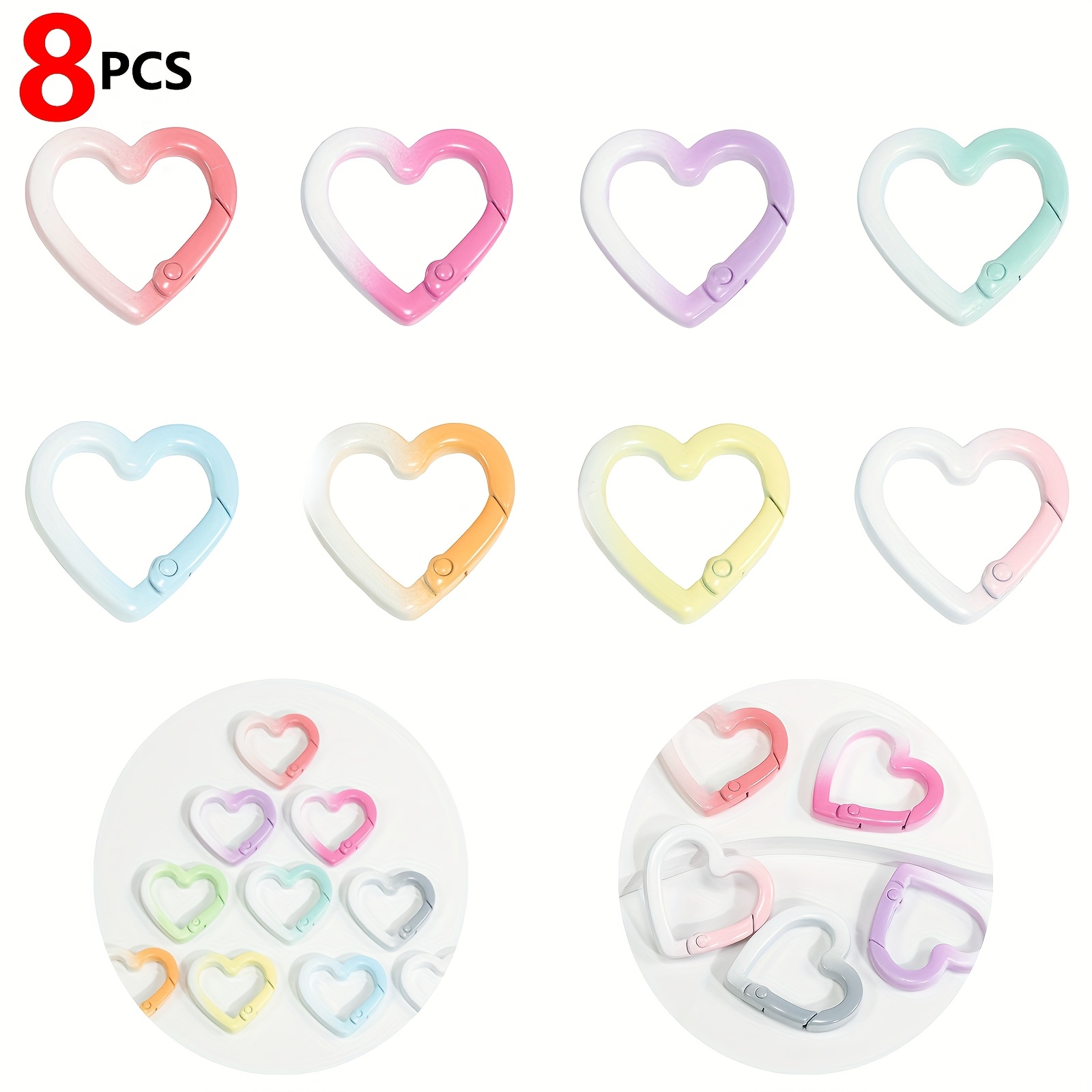 Image of 8pcs Durable Mixed Color Aluminum Alloy Gradient Color Love Outdoor Keychain, Outdoor With Loop, Daily Use, , Lightweight, Portable