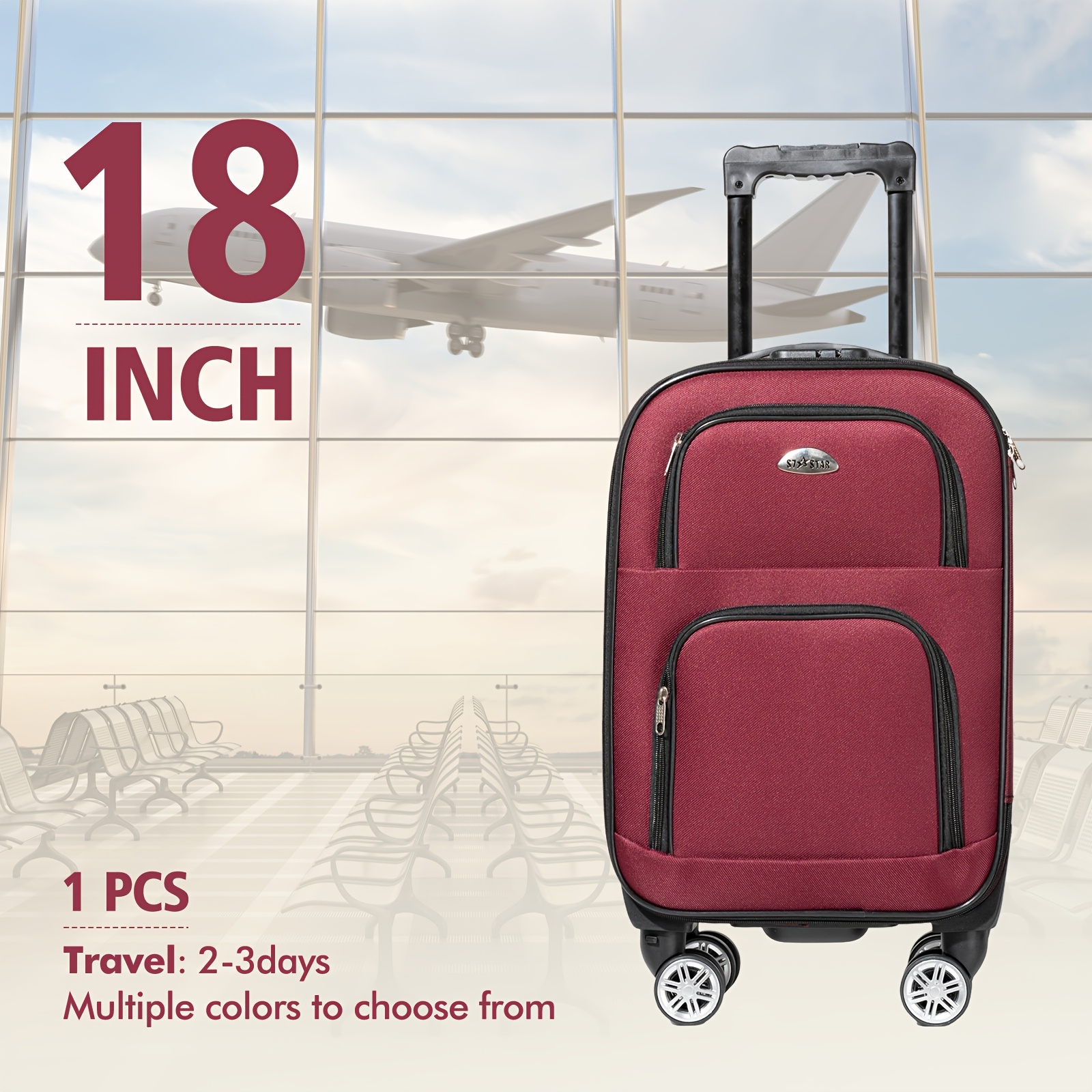 Image of 1pc Of Lightweight Cabin Suitcase 18 Inches, Oxford Hand Luggage With Telescopic Handle, Airplane Luggage, Wheels, Durable Fabric Case, Ideal For Carry-on Luggage On Airplanes