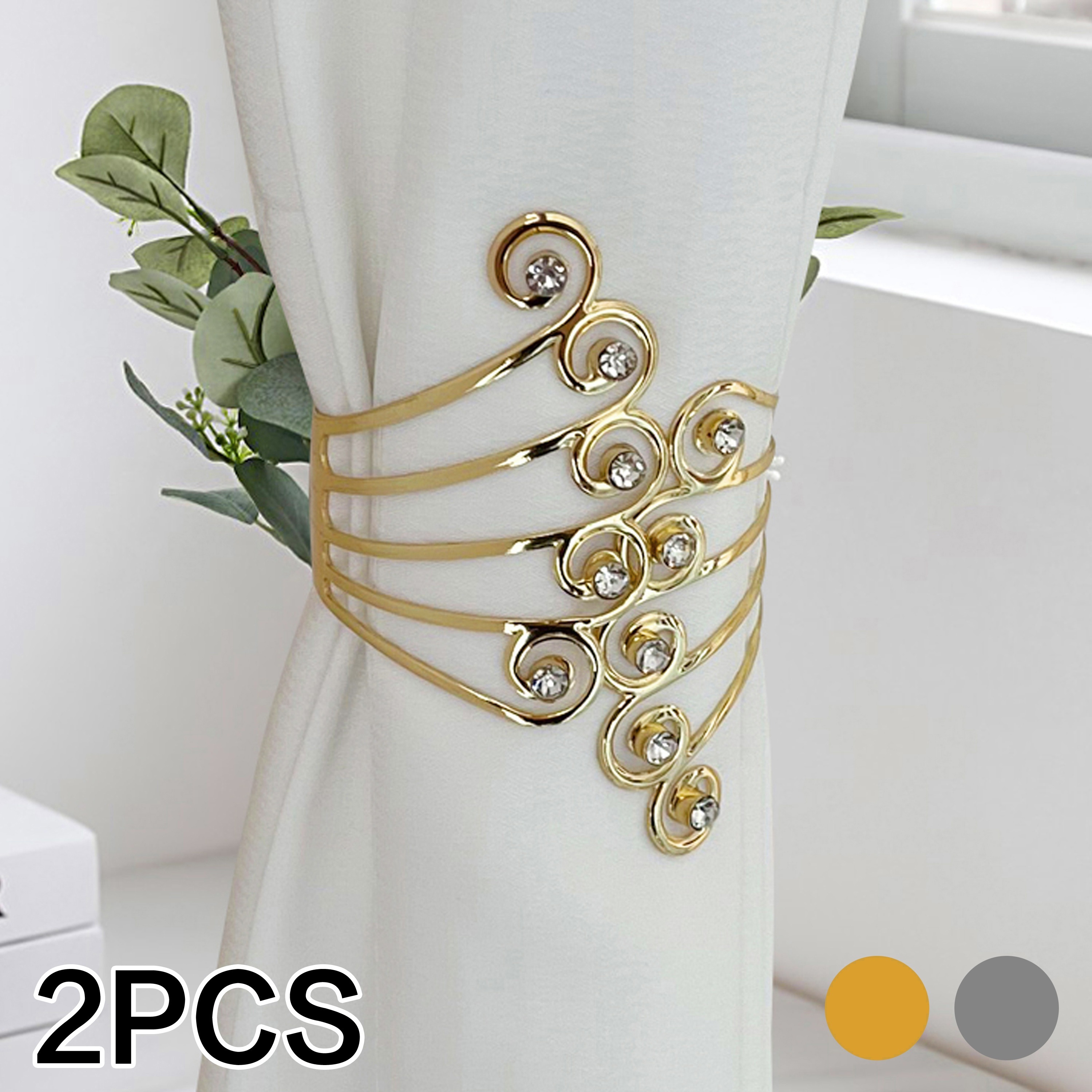 

2pcs Gold/silvery And Rhinestones Design Curtain Tiebacks, Adjustable Elegant Skeleton Curtain Clasps For Bedroom, Living Room Curtains, Fine , Strong And , Add Feeling To