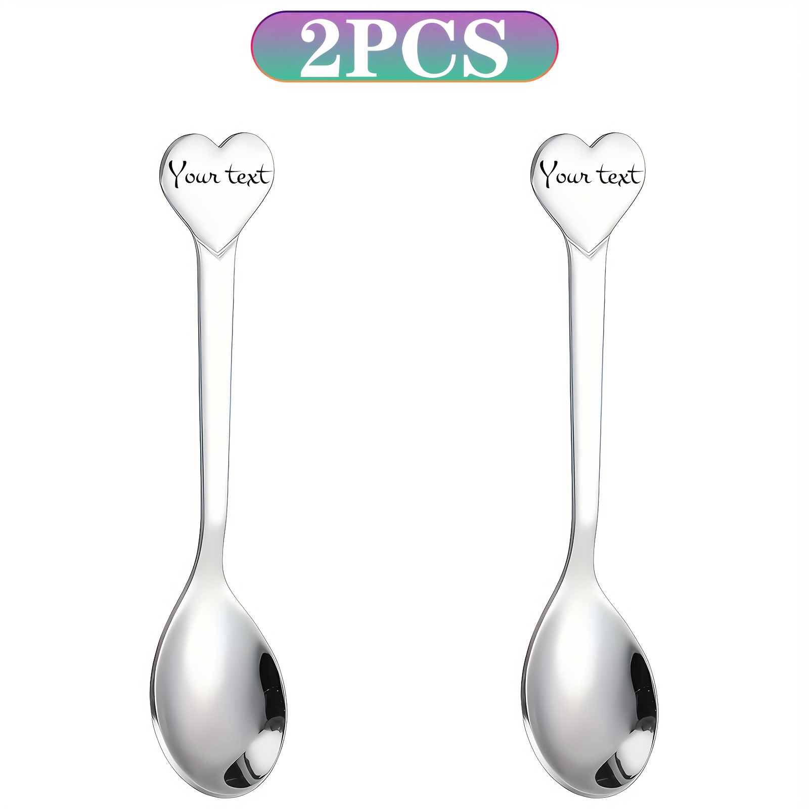 TEMU Set /4 pezzi Cucchiaio a Cuore e Forchettina da Dessert in Acciaio Inossidabile con Testo Personalizzato, Argentato, Cucchiaio da Dessert e