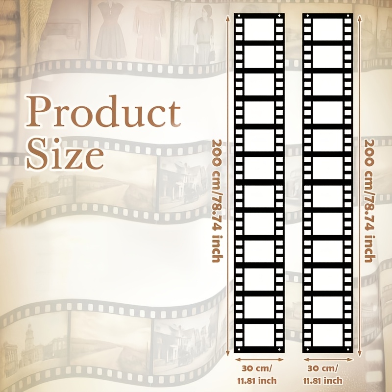 2pcs Black White Filmstrip Banner, 78"x12" Movie Themed Fabric Backdrop With Hanging Rope Glue Point, Movie Night Porch Sign Decor For Home Theater Party
