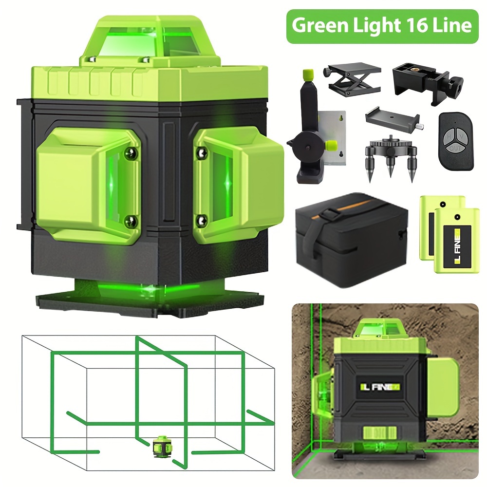 

L Fine 16 Line 4d 360° Rotary Green Level Self Leveling Measure Tool New