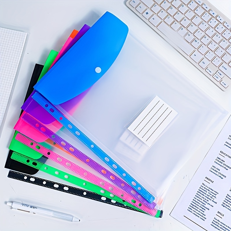 6pcs a4 high capacity loose leaf file organizer binder with 11 ring binding expandable button closure   durable pp plastic vibrant colors     black white for     portable document storage organizer office supplies home filing   sturdy construction office workers Product details 8