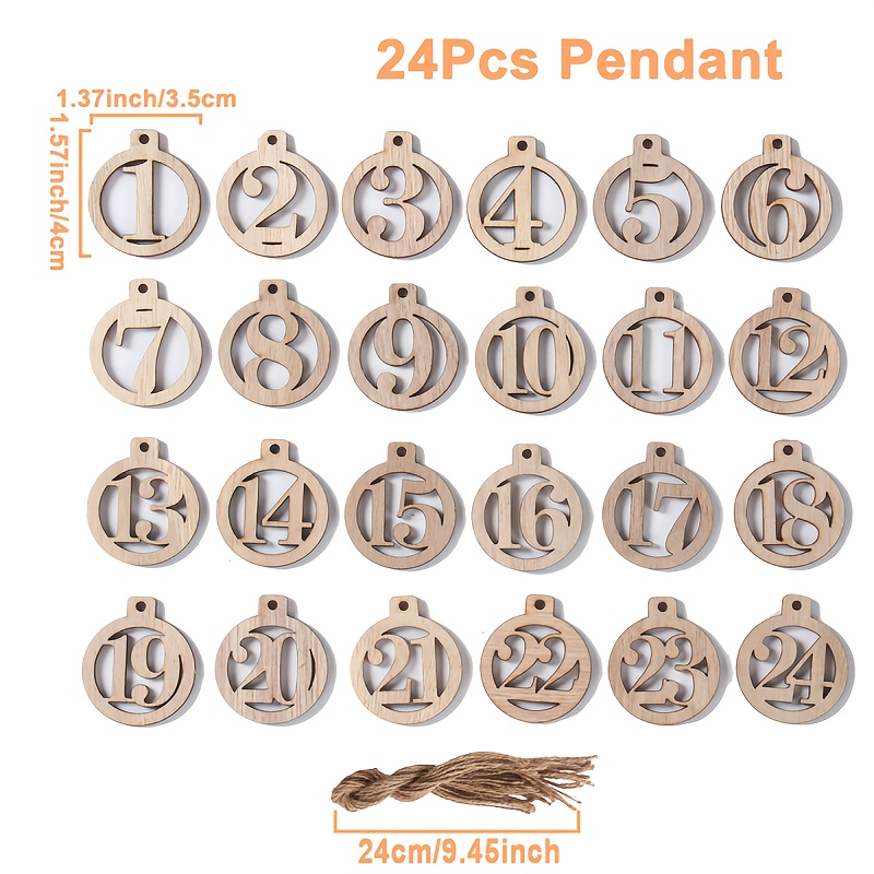 Image of Set Of 24 Wooden Christmas Ornaments Numbered 1 To 24, Perfect For Decorating Your Christmas Tree And Counting Down To The