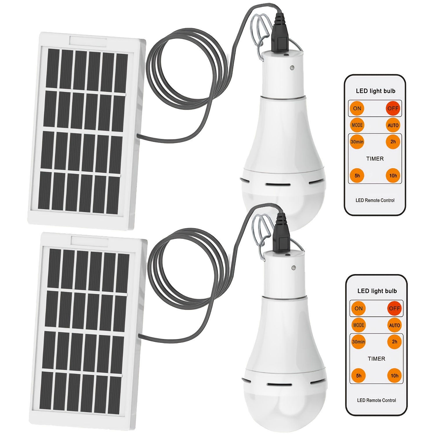 2pack Outdoor Campsite Lights Remote Control Timer, Rechargeable Solar Light Bulbs Shed Night Emergency Power Outage Chicken Coop Light